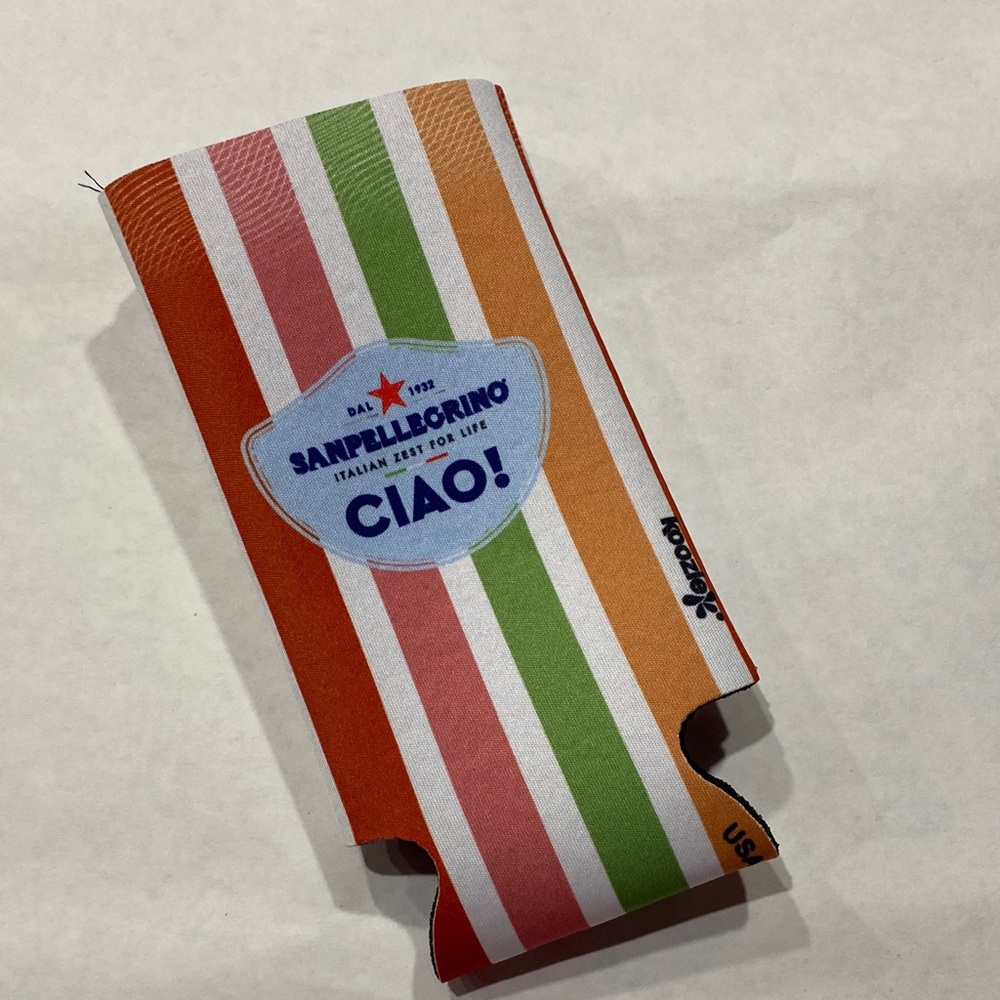 Sanpellegrino Striped CIAO Slim Can Cooler Koozie limited edition new